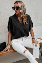 Dreamkue Notched Neck Solid Loose Fit Half Sleeve Blouse