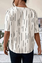 Dreamkue Printed Puff Sleeve Shirt With Line Pattern
