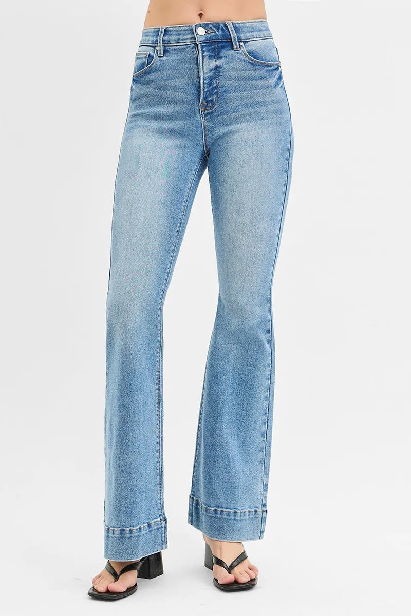 Dreamkue Risen Tummy Control Elastic Band High Rise Flare Jeans