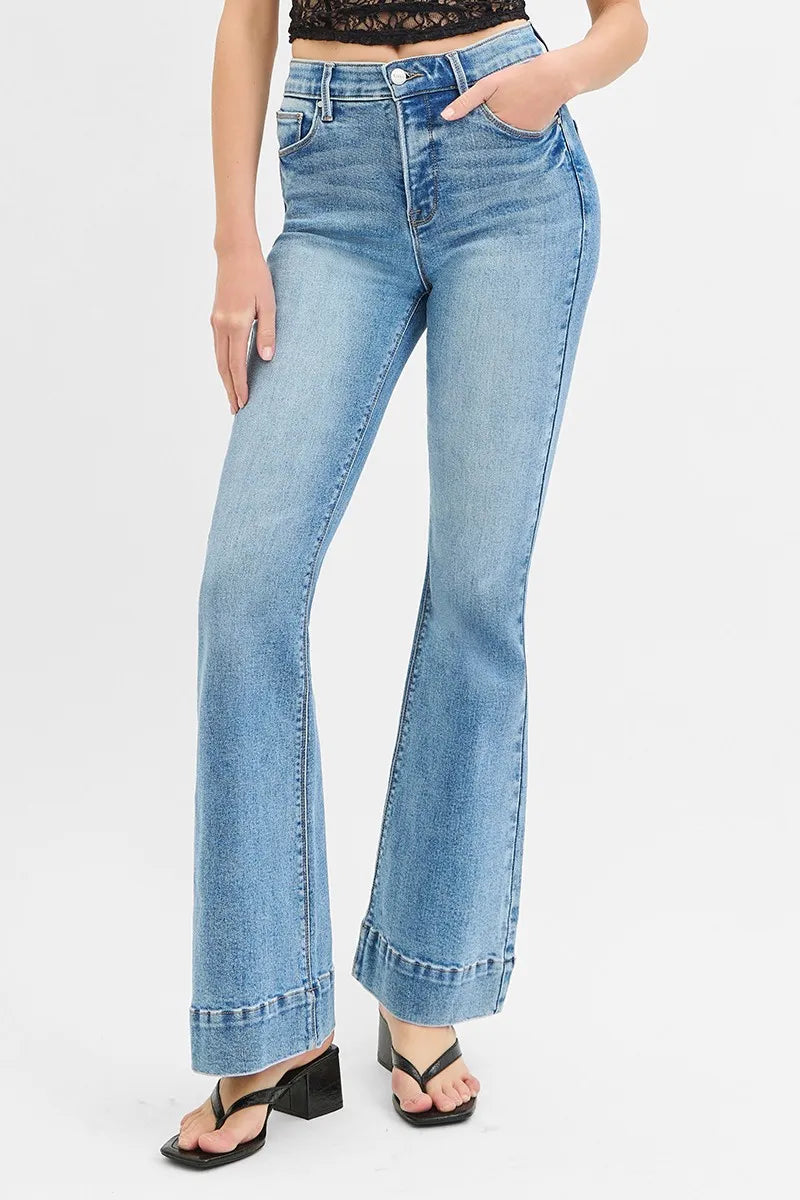 Dreamkue Risen Tummy Control Elastic Band High Rise Flare Jeans