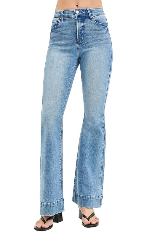 Dreamkue Risen Tummy Control Elastic Band High Rise Flare Jeans