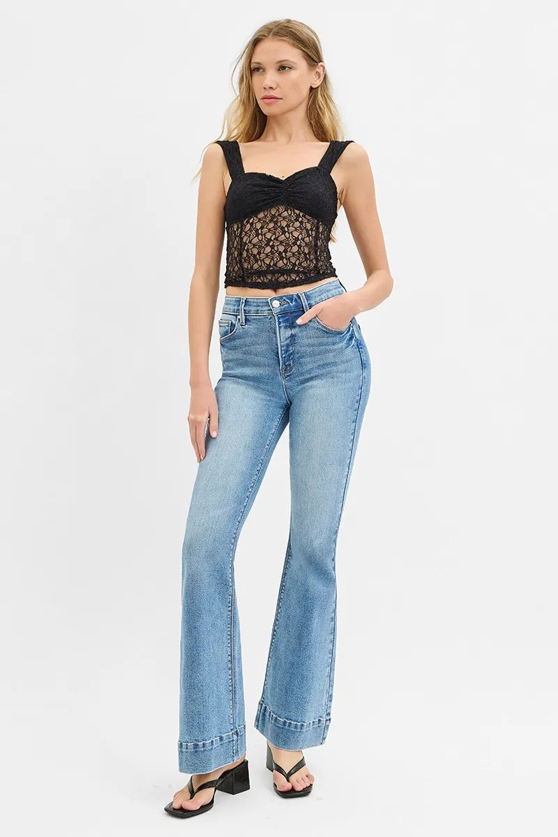 Dreamkue Risen Tummy Control Elastic Band High Rise Flare Jeans
