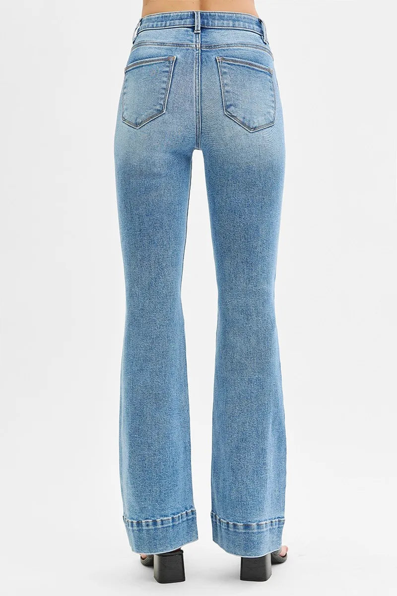Dreamkue Risen Tummy Control Elastic Band High Rise Flare Jeans
