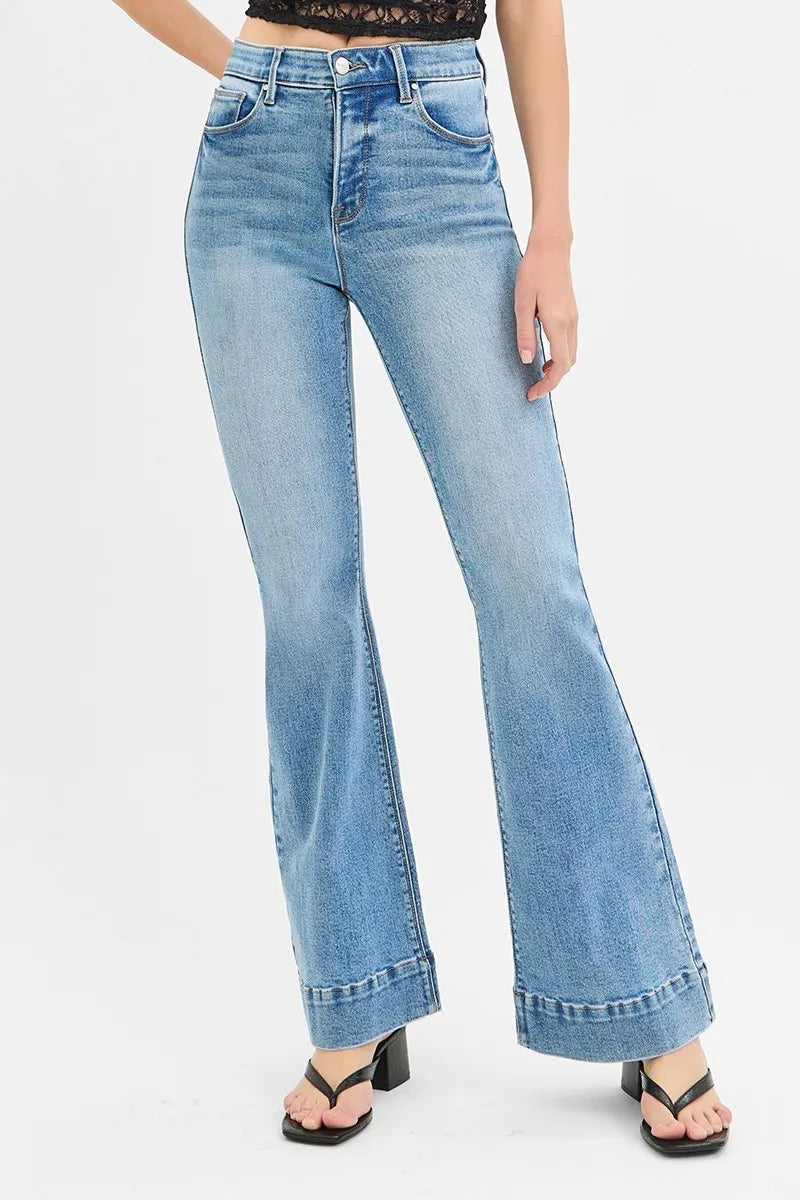 Dreamkue Risen Tummy Control Elastic Band High Rise Flare Jeans