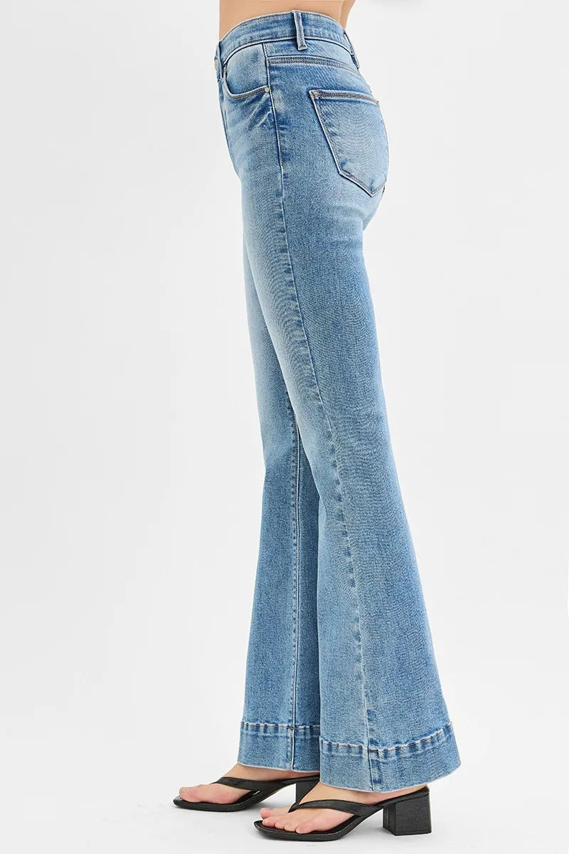 Dreamkue Risen Tummy Control Elastic Band High Rise Flare Jeans