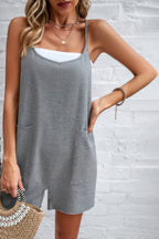 Dreamkue Scoop Neck Spaghetti Straps Loose Fit Solid Romper