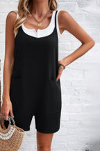 Dreamkue Scoop Neck Spaghetti Straps Loose Fit Solid Romper