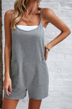 Dreamkue Scoop Neck Spaghetti Straps Loose Fit Solid Romper