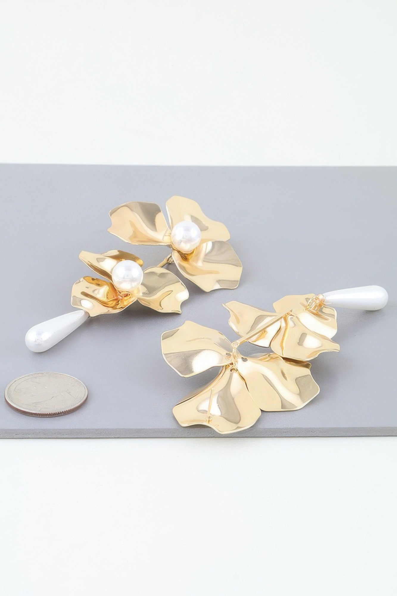 Dreamkue Shiny Pearled Flower Drop Earrings