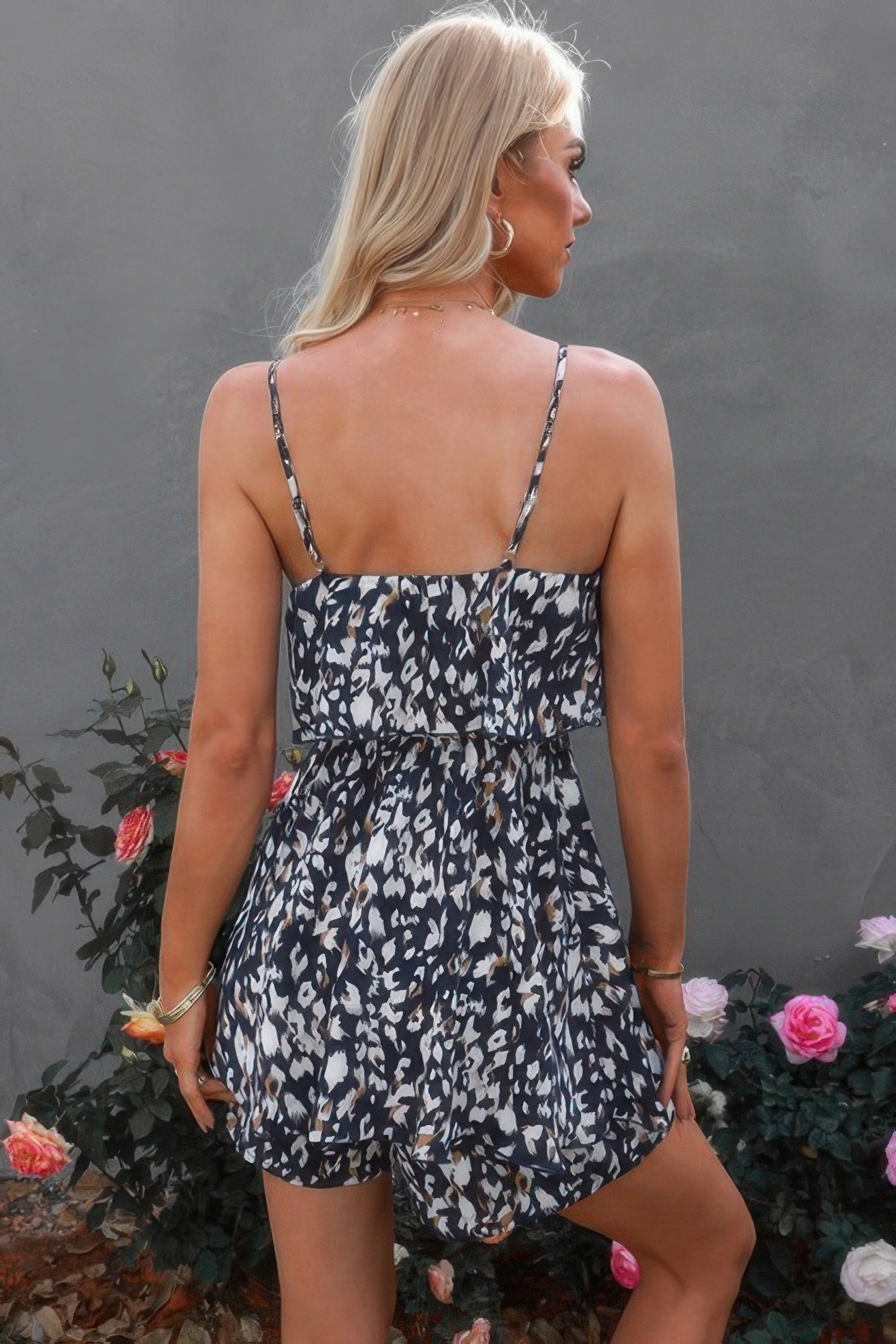 Dreamkue Sleevless Leopard Printed Belt Fit Romper