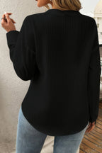 Dreamkue Solid Buttons V Neck Elegant Front Pockets Blouse
