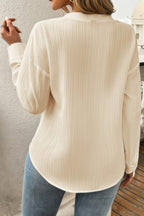 Dreamkue Solid Buttons V Neck Elegant Front Pockets Blouse