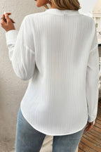 Dreamkue Solid Buttons V Neck Elegant Front Pockets Blouse