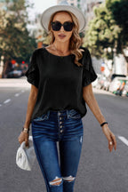 Dreamkue Solid Round Neck Ruffle Sleeve Loose Fit Blouse