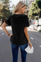 Dreamkue Solid Round Neck Ruffle Sleeve Loose Fit Blouse