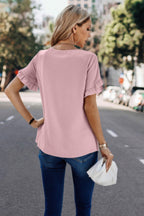 Dreamkue Solid Round Neck Ruffle Sleeve Loose Fit Blouse
