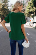 Dreamkue Solid Round Neck Ruffle Sleeve Loose Fit Blouse