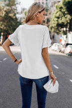 Dreamkue Solid Round Neck Ruffle Sleeve Loose Fit Blouse