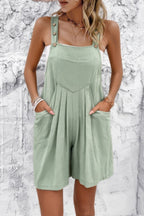 Dreamkue Square Neck Pockets Button Tirm Ruched Romper