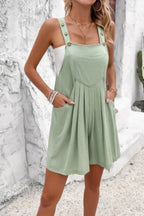 Dreamkue Square Neck Pockets Button Tirm Ruched Romper