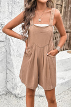 Dreamkue Square Neck Pockets Button Tirm Ruched Romper