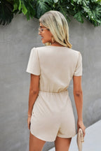 Dreamkue Stretch Belted Plunge Neck Wrap Knot Side Romper