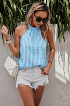Dreamkue Tartan Halter Sleeveless Cut Out Back Loose Shirt