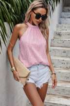 Dreamkue Tartan Halter Sleeveless Cut Out Back Loose Shirt