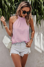 Dreamkue Tartan Halter Sleeveless Cut Out Back Loose Shirt
