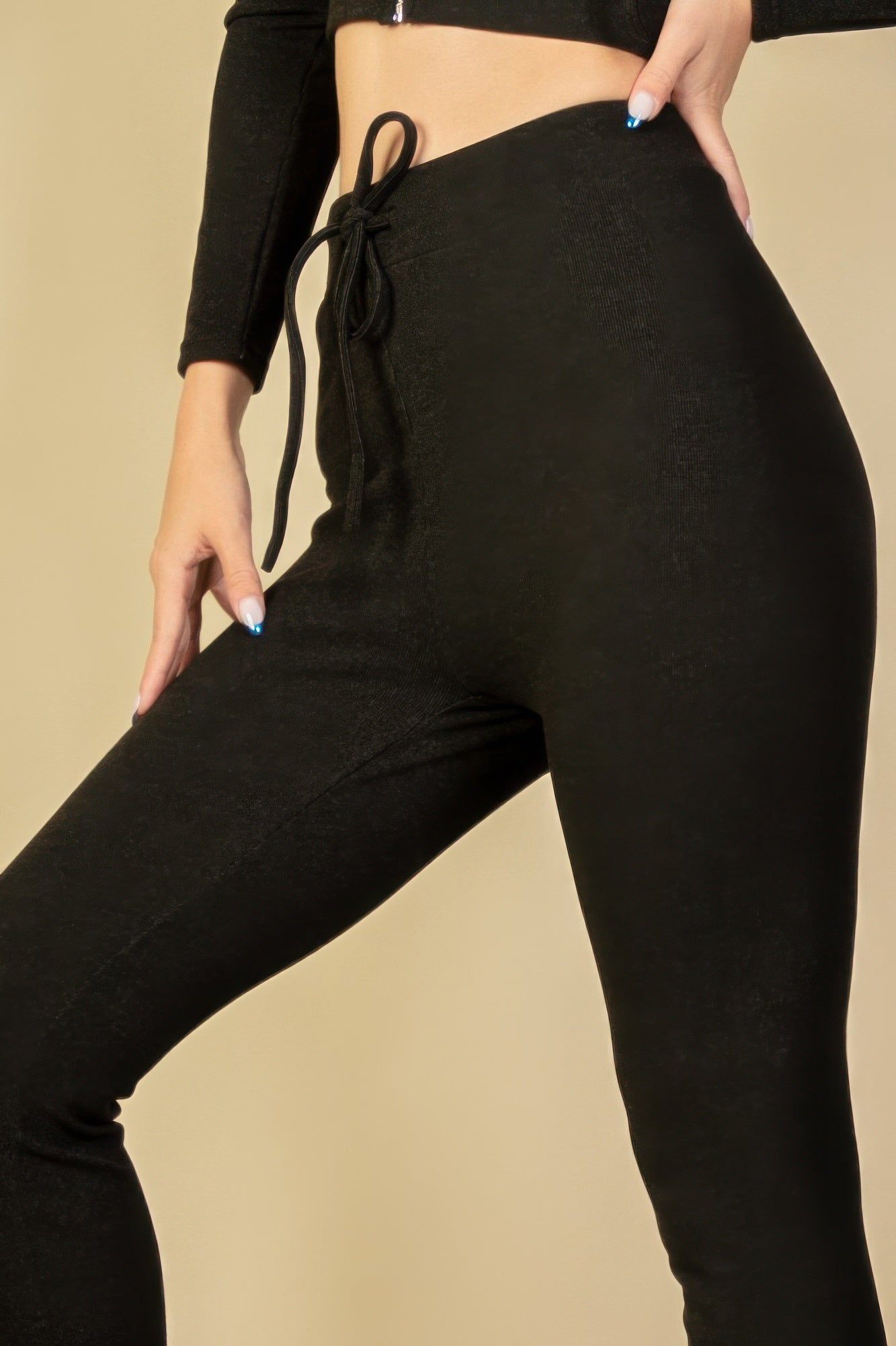 Dreamkue Tie-Front Ribbed Lounge Leggings
