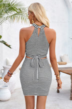 Dreamkue Two Pieces Halter Neck Striped Tube And Skirt Sets
