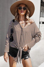 Dreamkue V Neck Short Sleeve Striped Tunic Shirt