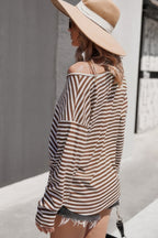 Dreamkue V Neck Short Sleeve Striped Tunic Shirt