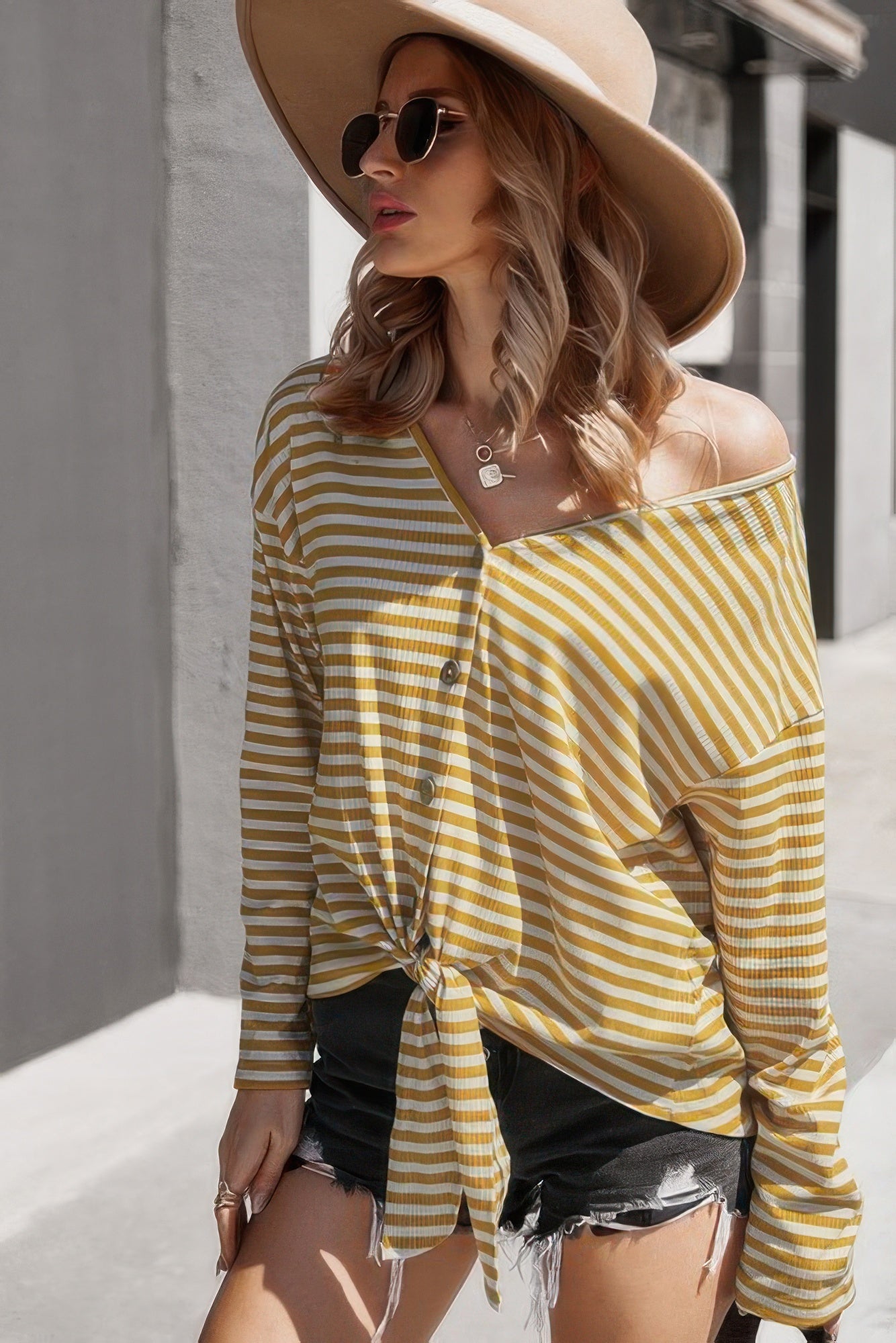 Dreamkue V Neck Short Sleeve Striped Tunic Shirt