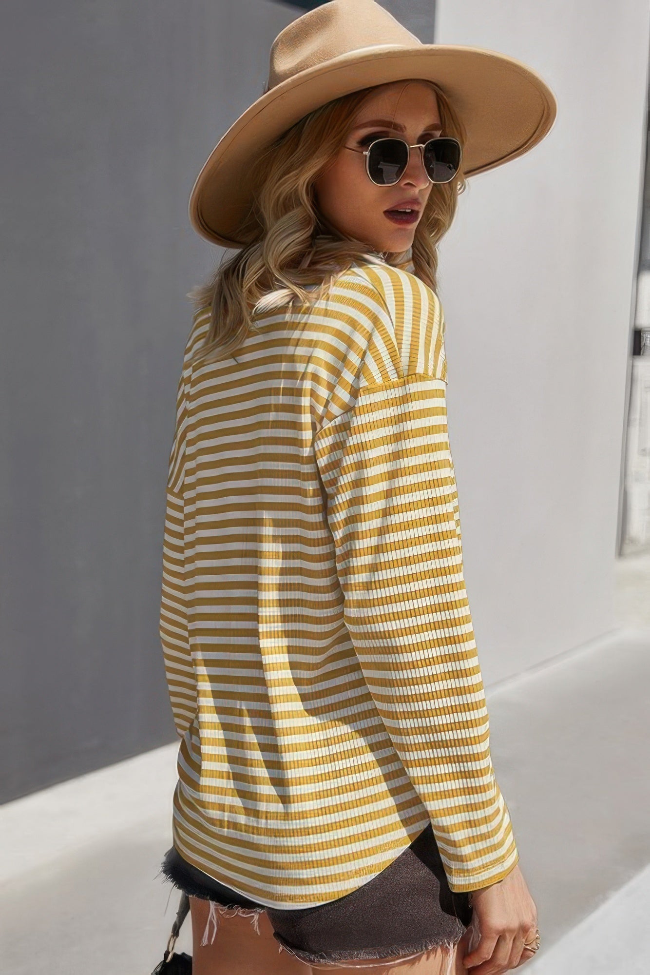 Dreamkue V Neck Short Sleeve Striped Tunic Shirt
