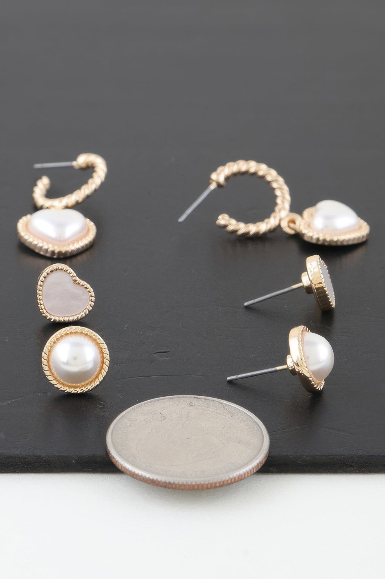 Dreamkue Vintage Style Pearl Hearts Earrings Set