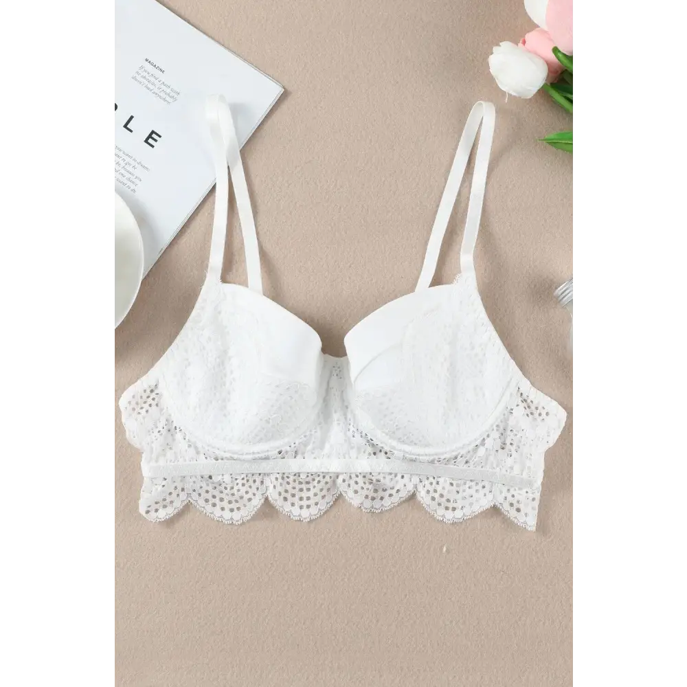 Dreamkue White Lace Trim Spaghetti Strap Bralette