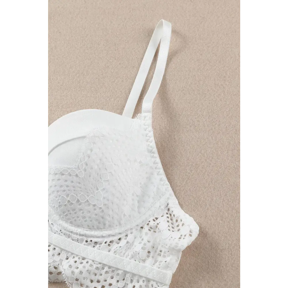 Dreamkue White Lace Trim Spaghetti Strap Bralette