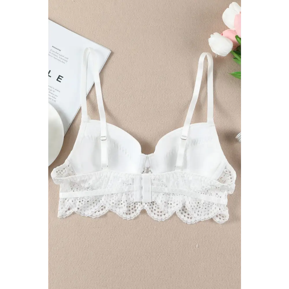 Dreamkue White Lace Trim Spaghetti Strap Bralette