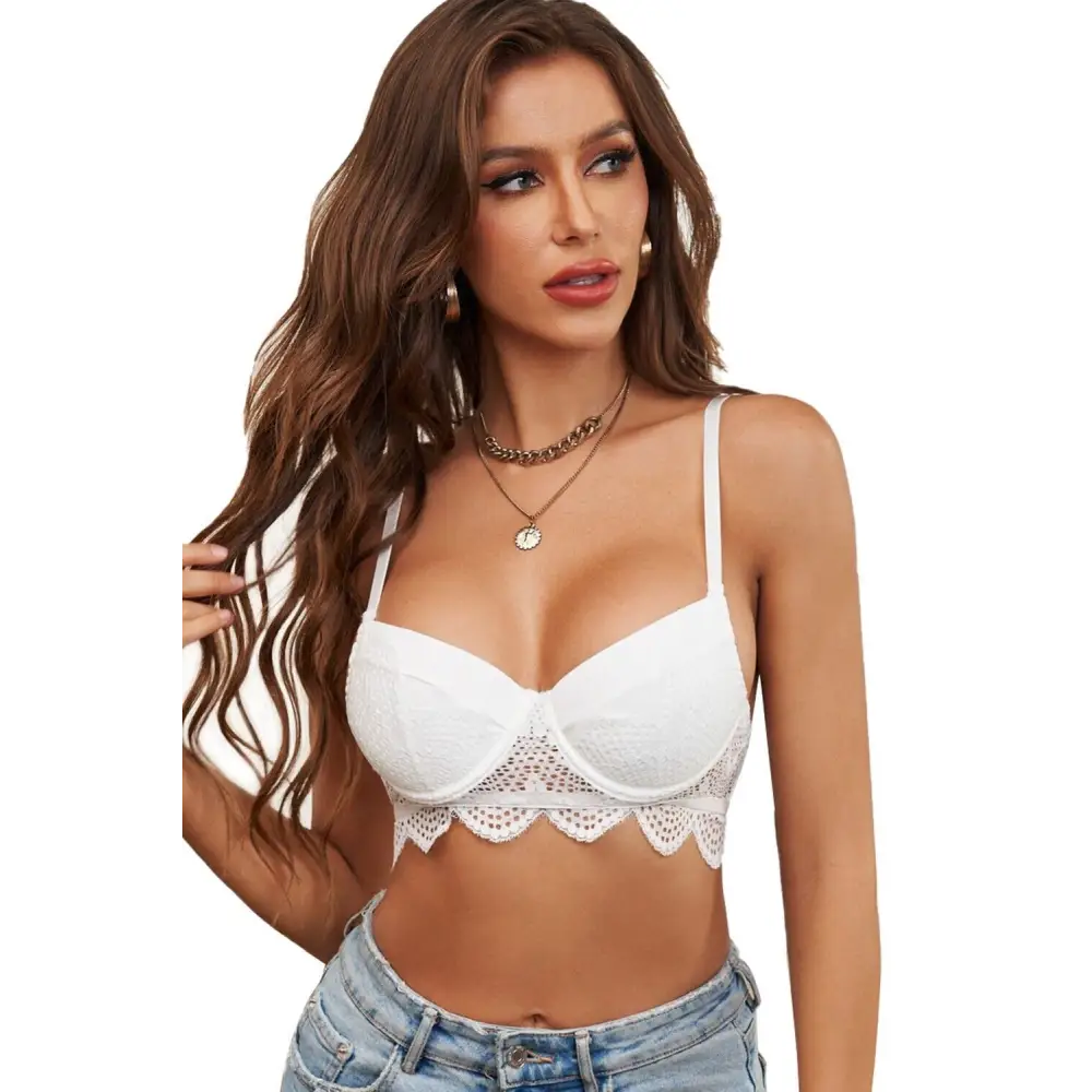 Dreamkue White Lace Trim Spaghetti Strap Bralette