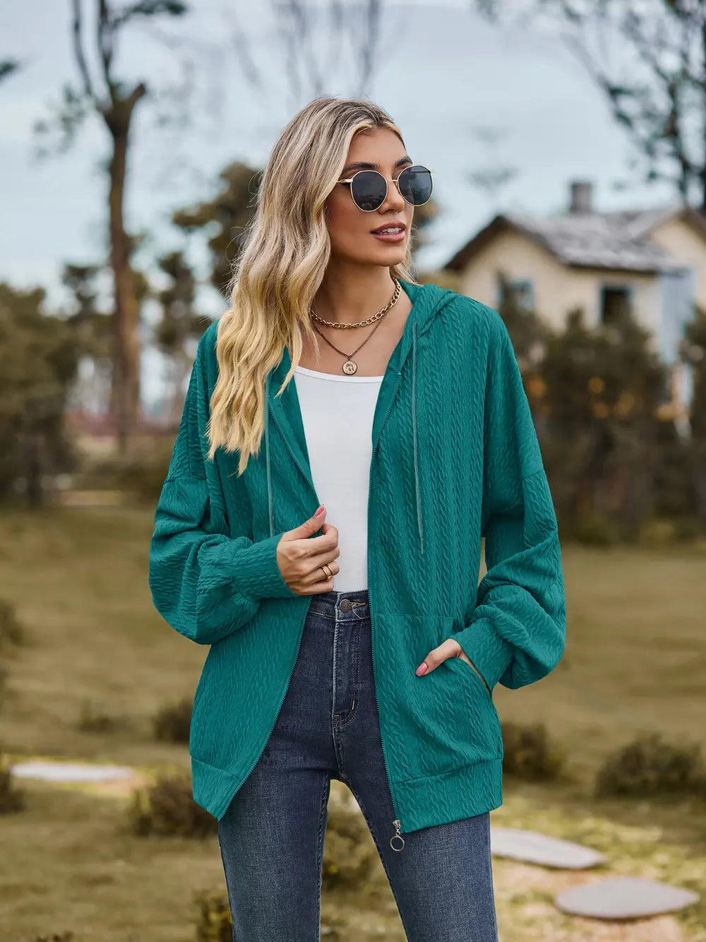 Zip Up Drawstring Long Sleeve Hooded Jacket – Casual Lightweight Layer