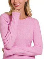 Zenana Pink Ribbed Long Sleeve Tee – Soft Stretch Everyday Style