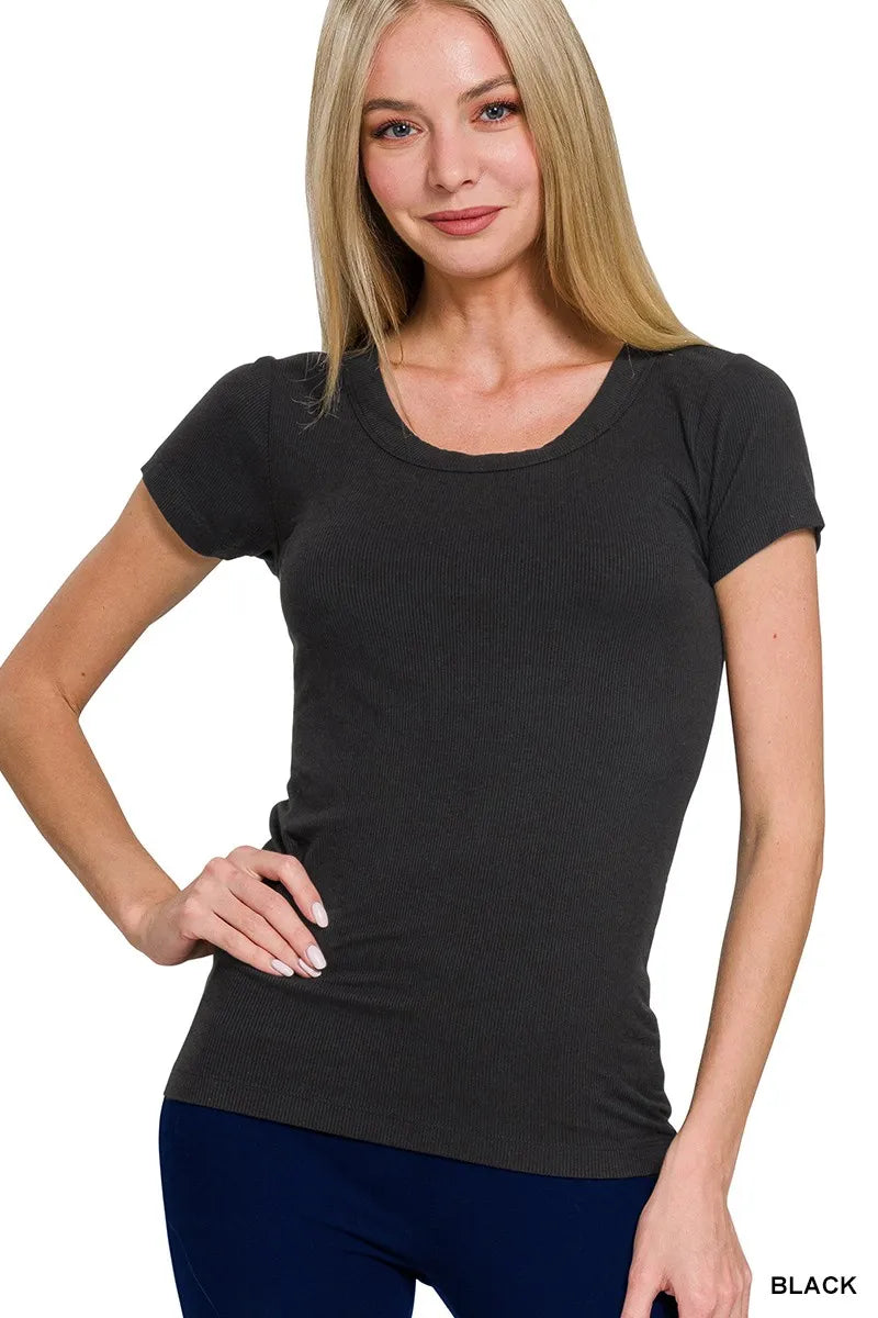 Zenana Ribbed Round Neck Short Sleeve T-Shirt – Soft, Stretchy Daily Basic