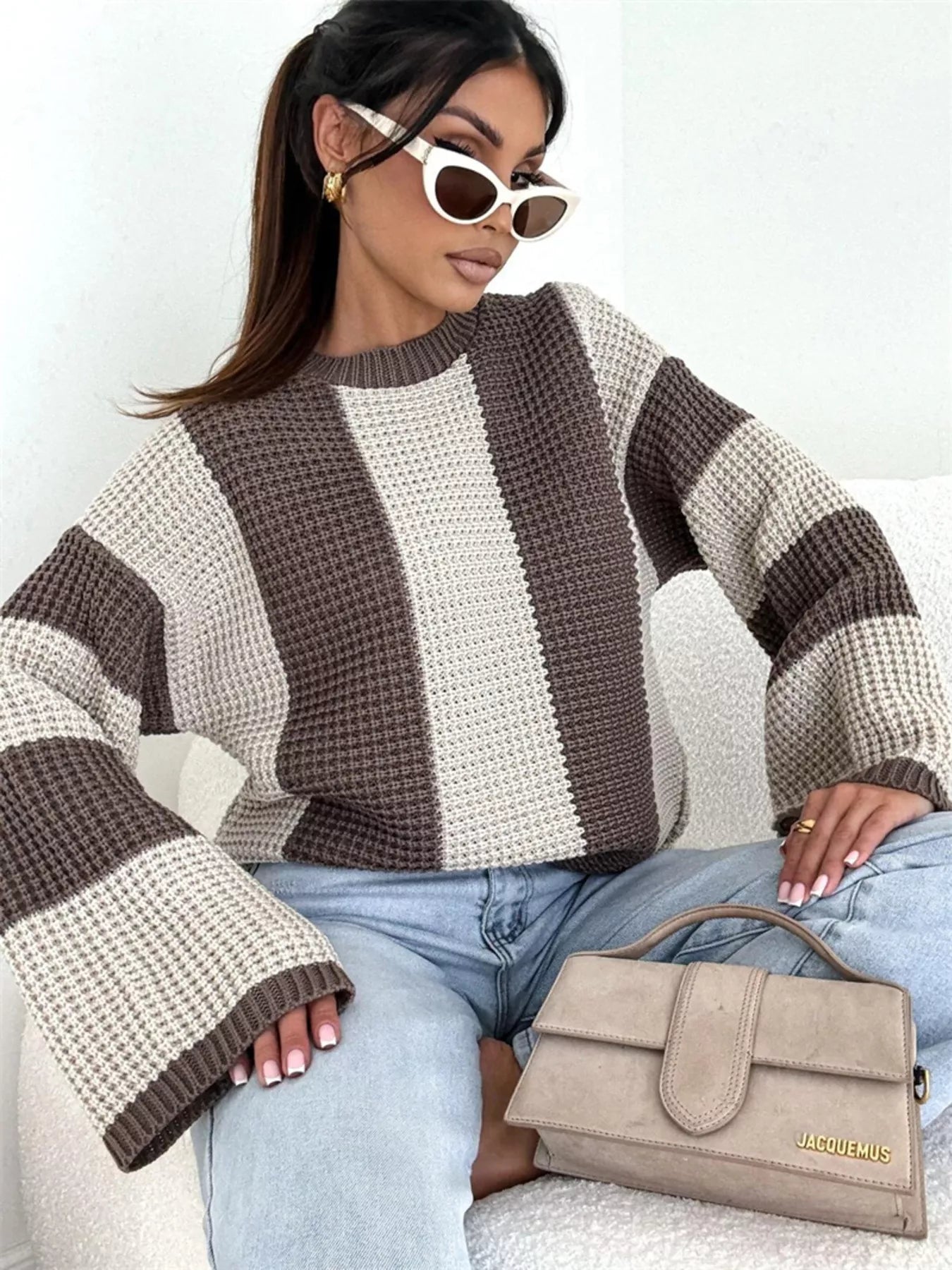 Color Block Long Sleeve Sweater – Trendy Casual Knitwear