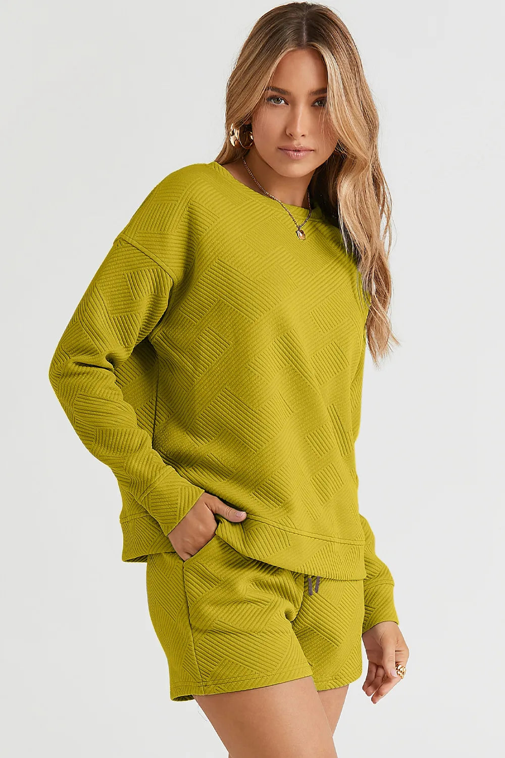 Textured Long Sleeve Top & Shorts Set – Comfy, Stylish & Versatile