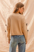 SO ME Ribbon Bow Applique Sweater – Chic, Feminine & Cozy Knit Style