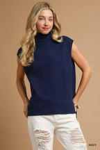 High-Low Turtleneck Sleeveless Sweater Top