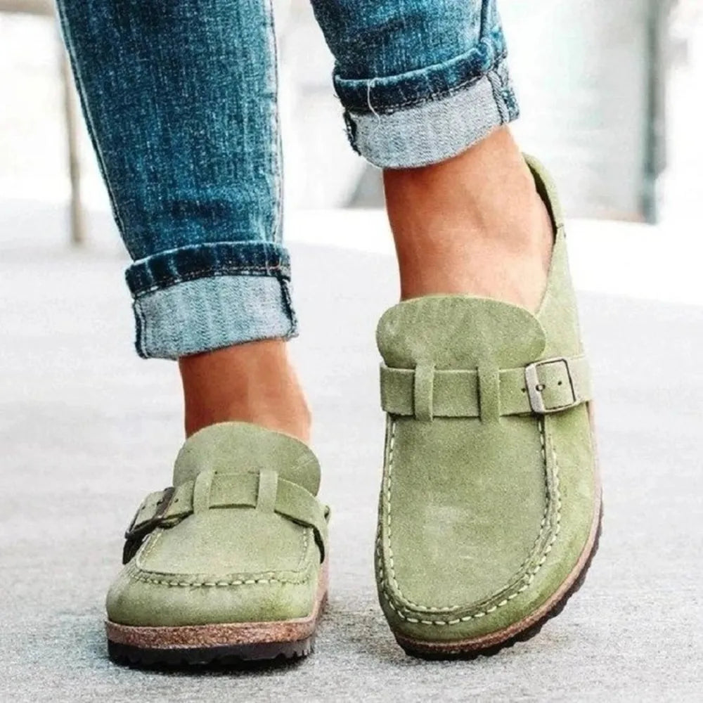 Round Toe Low Heel Buckle Loafers – Classic Comfortable Style