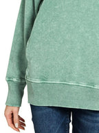 Zenana Halo Snow Washed French Terry Round Neck Sweatshirt