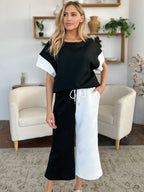 Texture Contrast T-Shirt & Wide Leg Pants Set – Chic, Comfy & Stylish
